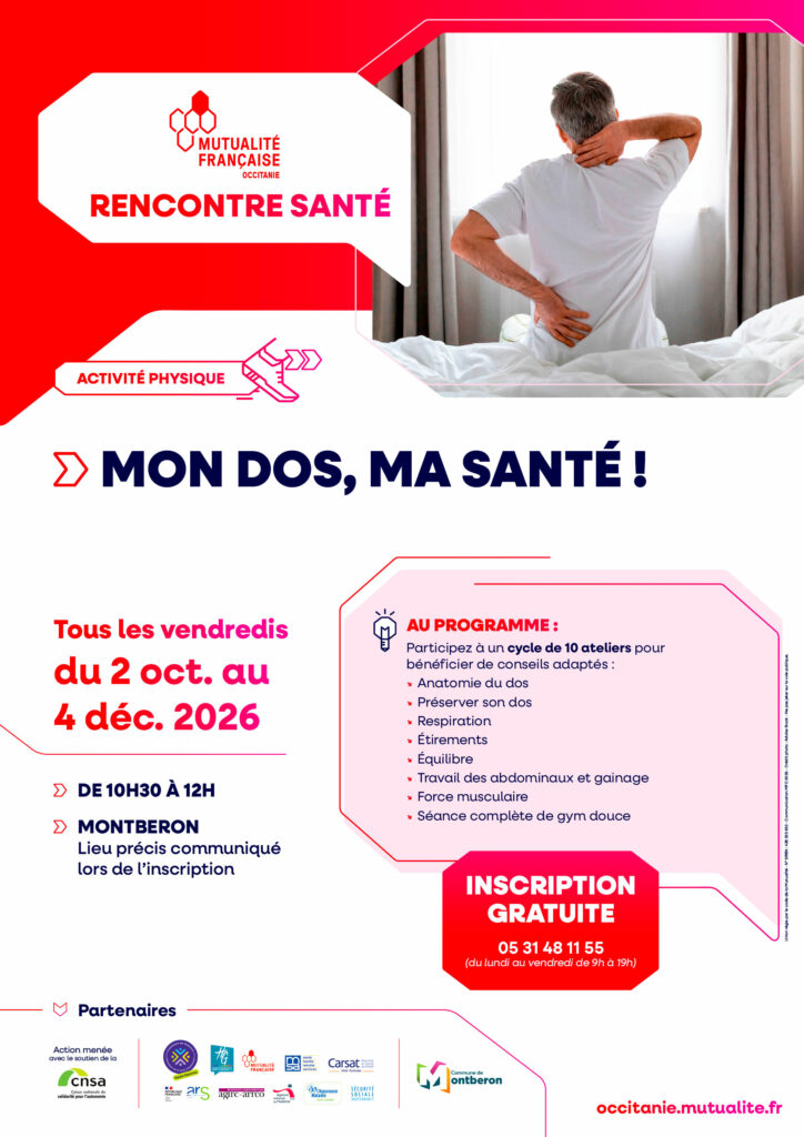 Mon dos, ma santé : cycle d’ateliers gratuits à Montberon !